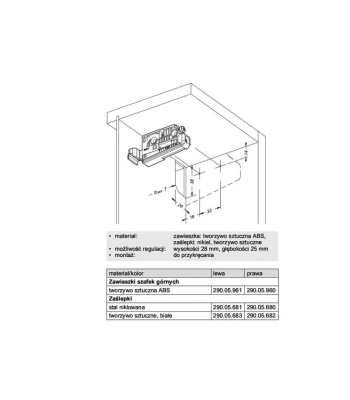 CAMAR - 2 szt. zawieszka (L+P) + 2 szt. zaślepka biała plastikowa (L+P)