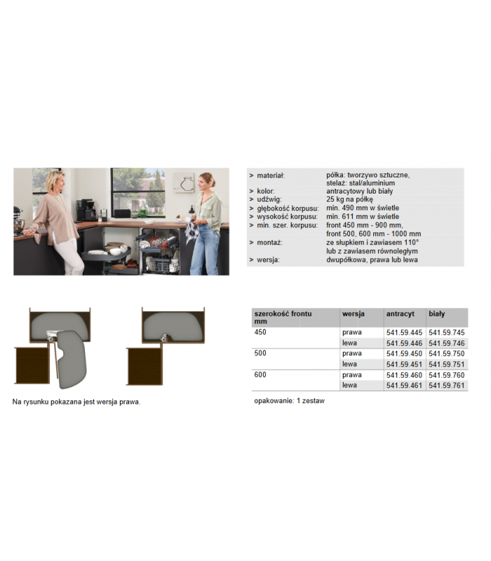 Półka narożna Trigon 450mm prawa antracyt