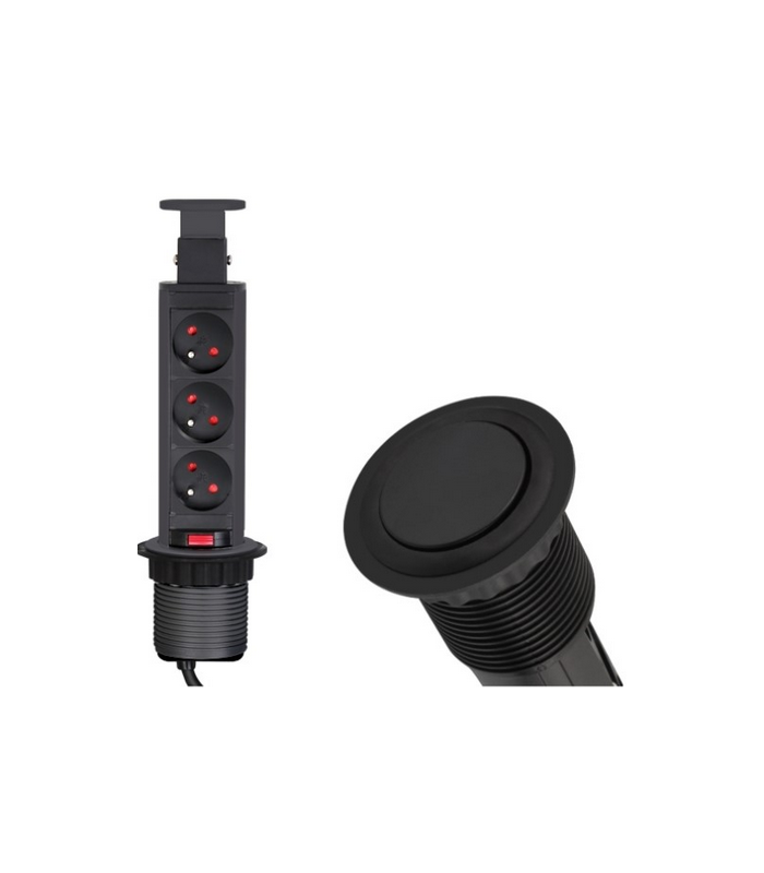 LIFT BOX CZARNY fi60mm, 3x gniazdo z bolcem, przewód 1,5m