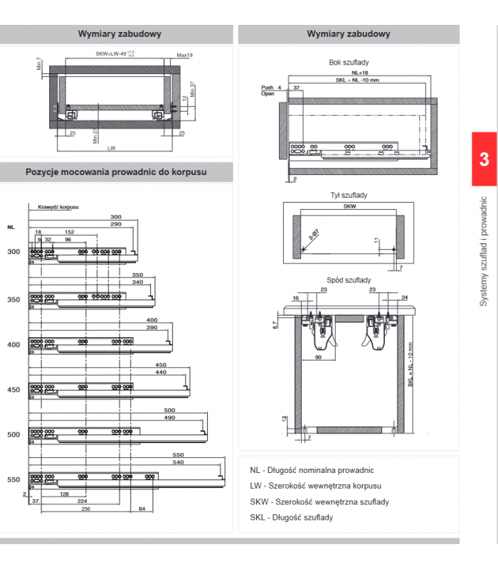 Prowadnica COMFORT SLIDE 3D L-450, pełen wysuw z dociągiem