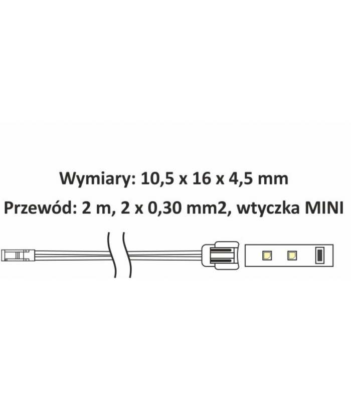 Mikrokonektor MINI do taśmy led 8mm, 2m przewód 2x0,30mm2, mini amp, 3A