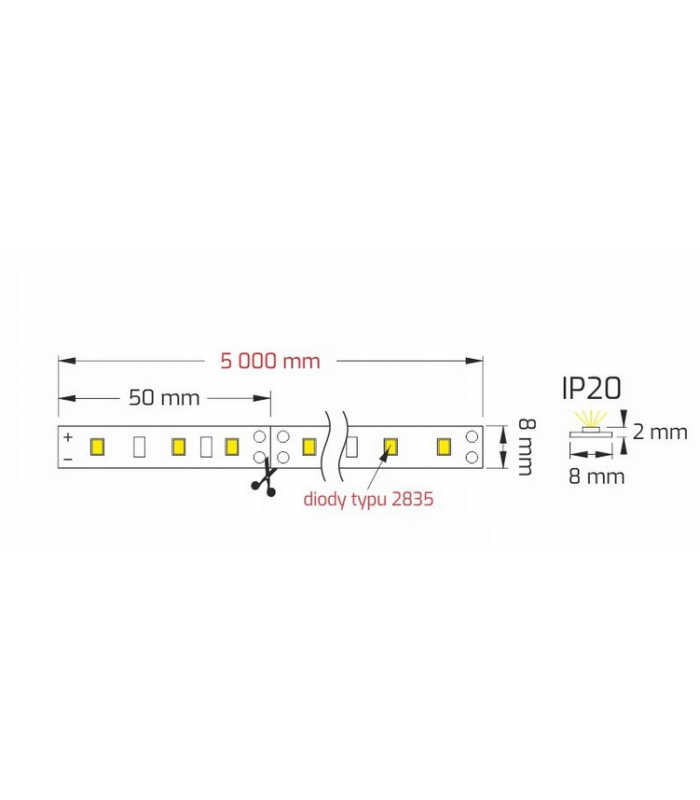Taśma rolka COMFORT TYP 2835 IP20 60 LED/m, szer 8mm, 3pkt/5cm, biała neutralna, moc 9W/m