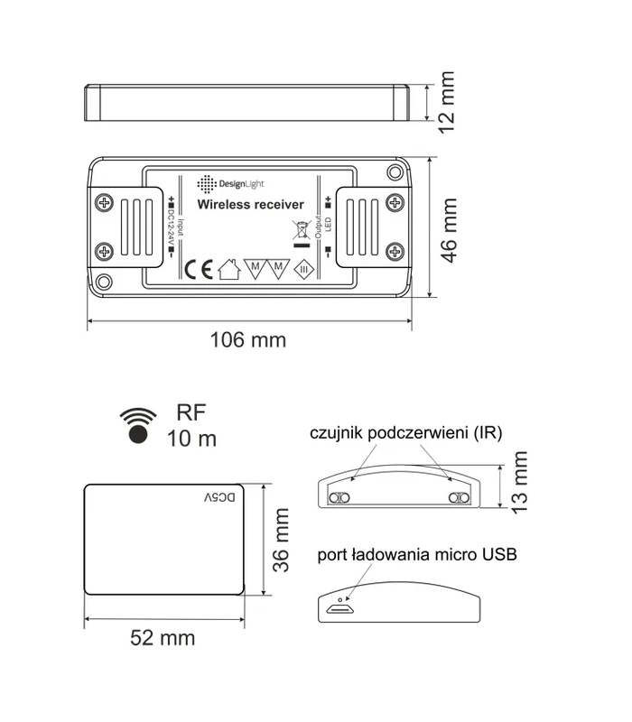 TEO wyłącznik RF MOVE/DOOR, zestaw 1 pkt (sterownik+sensor) 12-24VDC, max 8A, SENSOR CZARNY