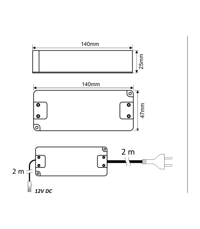 Zasilacz LED 33W STANDARD PLUS, 12VDC Przew.wej.Biały2.0M 1pkt.mini amp gniazdo