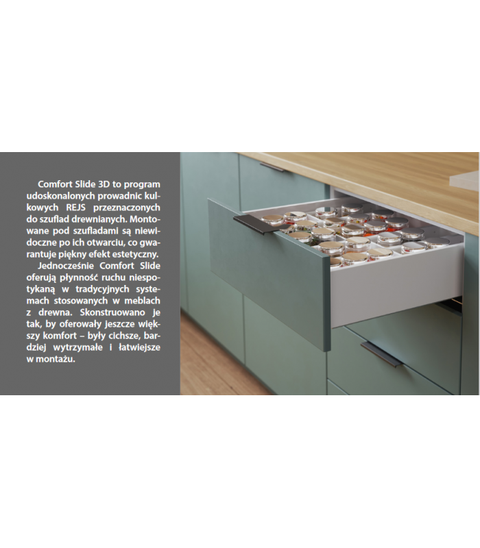 Prowadnica COMFORT SLIDE PLUS 40kg 3D pełen wysuw push-open L-350
