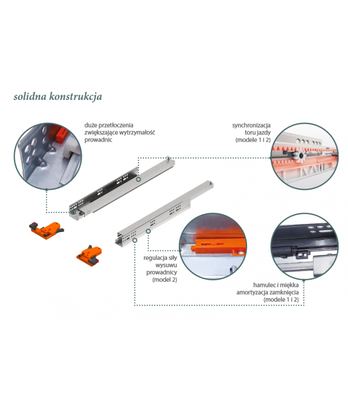 Prowadnica COMFORT SLIDE PLUS 40kg 3D pełen wysuw push-open L-550