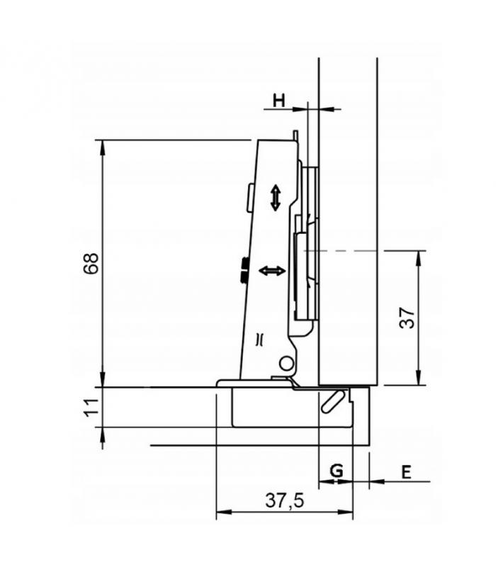 Zawias nakładany 311.04.248 - 250x + prowadnik z mimośrodem 311.70.610 - 250x