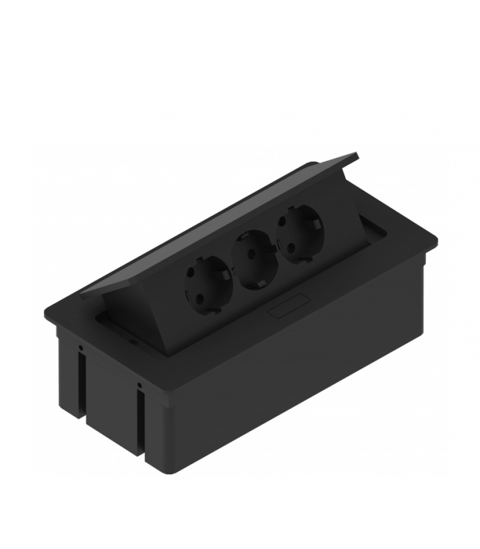 ELEKTRIMA KWADRO Przedłużacz biurkowy wpuszczany prostokątny 3x gniazdo uziemienie, metal/tworzywo czarny