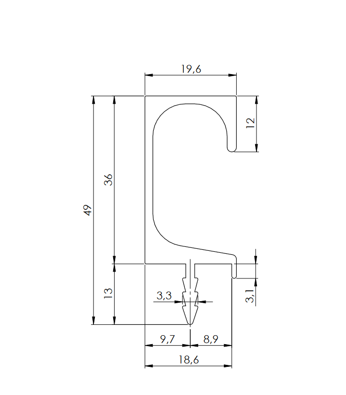 TULIP Nabijany uchwyt - Paolo II 2900mm czarny mat