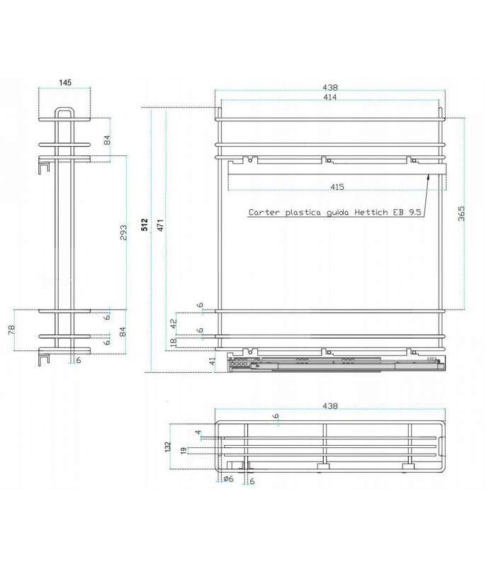 Cargo chrom, Prawe do szafy 20, Hettich pełny wysuw cichy domyk