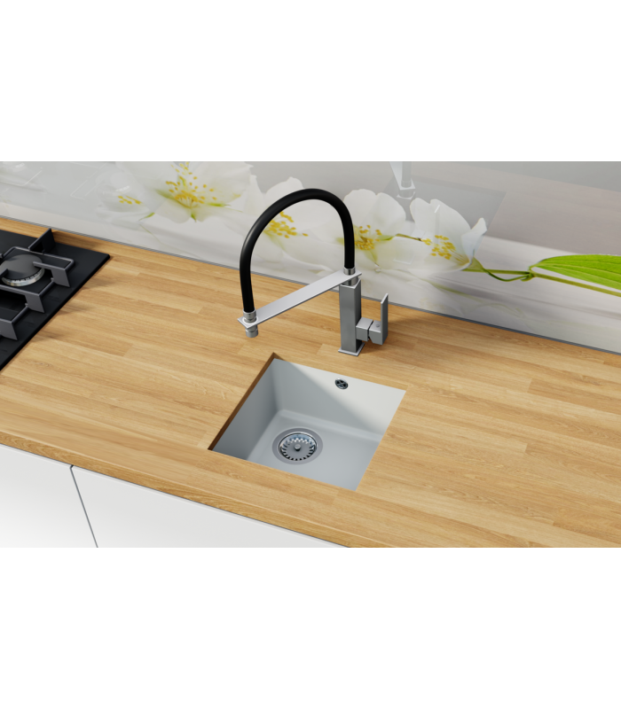 Zlewozmywak granitowy ATRO, 370x370mm (zestaw: zlew,syfon przyścienny klasyczny/syfon automatyczny przyścienny)