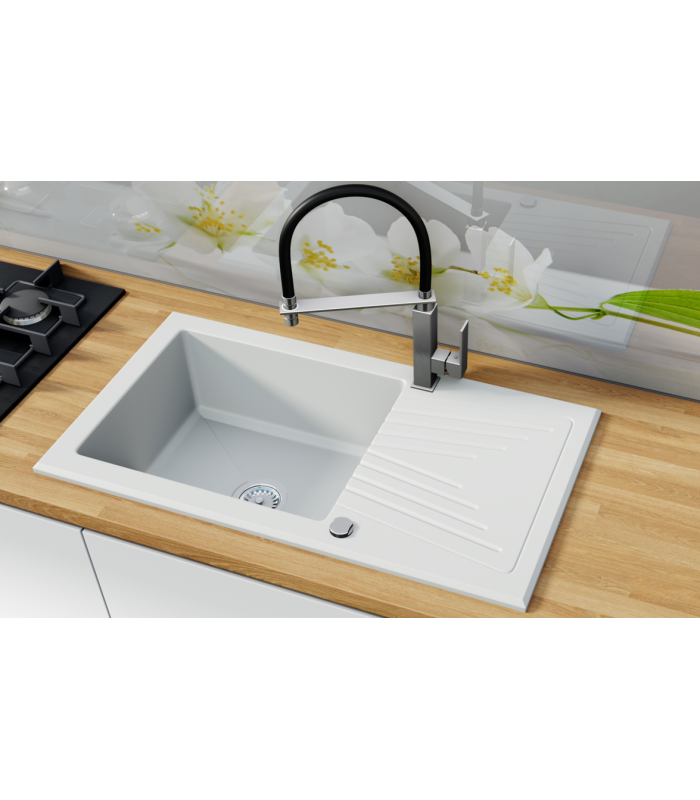 Zlewozmywak granitowy BARICCO, 900x490mm (zestaw: zlew,syfon przyścienny klasyczny/syfon automatyczny przyścienny)