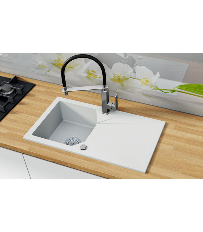 Zlewozmywak granitowy CARINO, 750x435mm (zestaw: zlew,syfon przyścienny klasyczny/syfon automatyczny przyścienny)