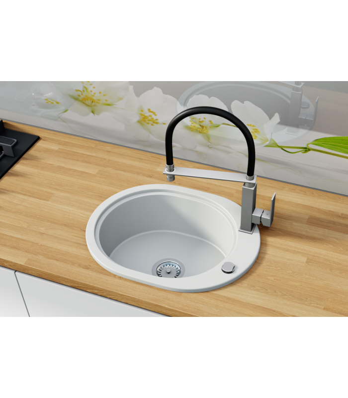 Zlewozmywak granitowy CLIVO, 550x330mm (zestaw: zlew,syfon przyścienny klasyczny/syfon automatyczny przyścienny)