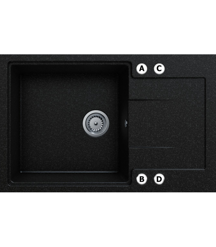 Zlewozmywak granitowy DURAN, 780x500mm głębsza komora (zestaw: zlew,syfon przyścienny klasyczny/syfon automatyczny przyścienny)