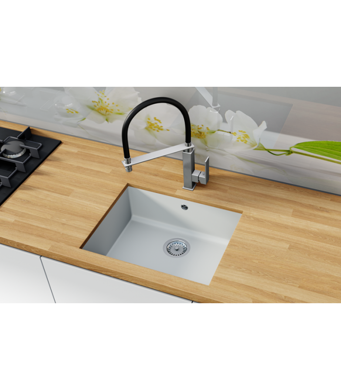 Zlewozmywak granitowy HOLGER, 550x450mm (zestaw: zlew,syfon przyścienny klasyczny/syfon automatyczny przyścienny)