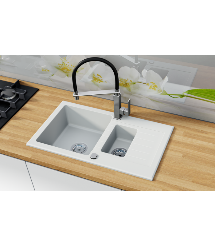 Zlewozmywak granitowy IMPERIAL, 765x440mm (zestaw: zlew,syfon przyścienny klasyczny/syfon automatyczny przyścienny)