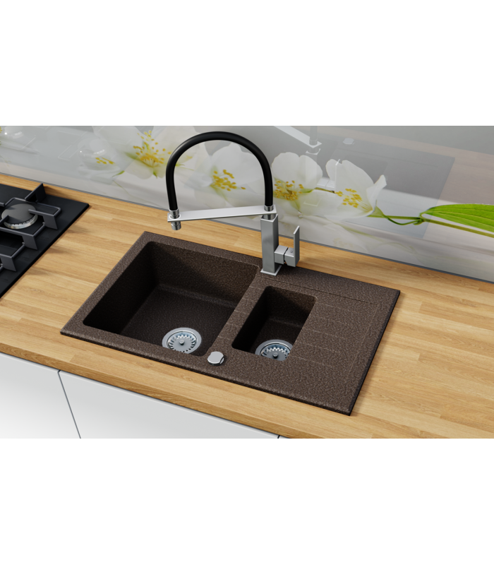 Zlewozmywak granitowy IMPERIAL, 765x440mm (zestaw: zlew,syfon przyścienny klasyczny/syfon automatyczny przyścienny)