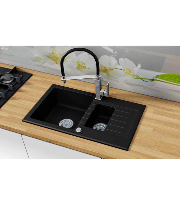 Zlewozmywak granitowy IMPERIAL, 765x440mm (zestaw: zlew,syfon przyścienny klasyczny/syfon automatyczny przyścienny)