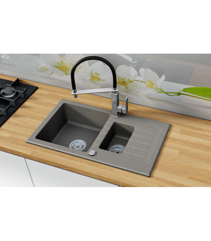 Zlewozmywak granitowy IMPERIAL, 765x440mm (zestaw: zlew,syfon przyścienny klasyczny/syfon automatyczny przyścienny)