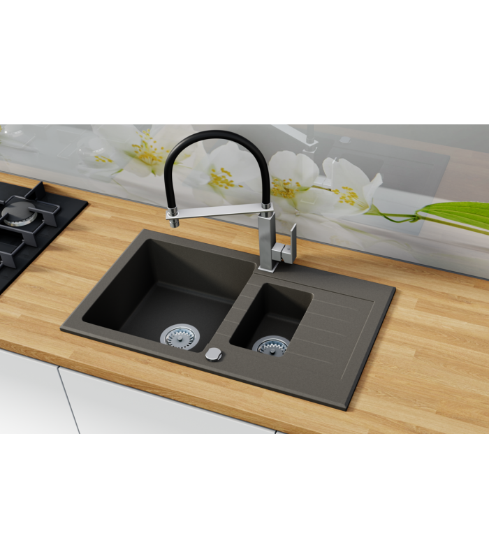 Zlewozmywak granitowy IMPERIAL, 765x440mm (zestaw: zlew,syfon przyścienny klasyczny/syfon automatyczny przyścienny)