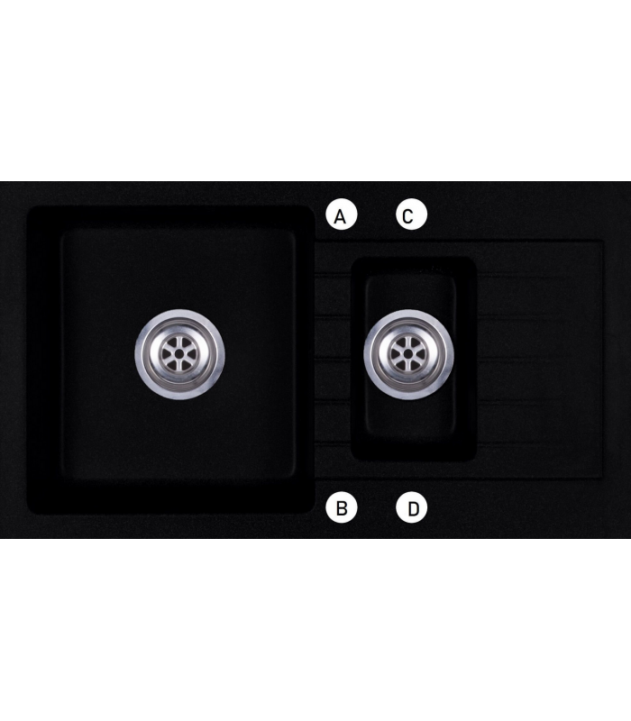 Zlewozmywak granitowy IMPERIAL, 765x440mm (zestaw: zlew,syfon przyścienny klasyczny/syfon automatyczny przyścienny)