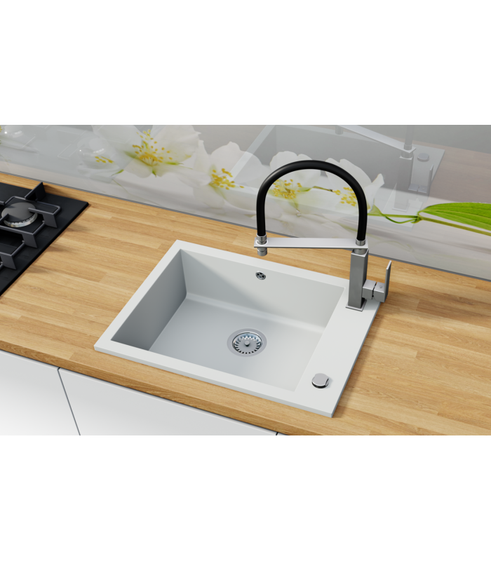 Zlewozmywak granitowy KOBO, 615x450mm (zestaw: zlew,syfon przyścienny klasyczny/syfon automatyczny przyścienny)