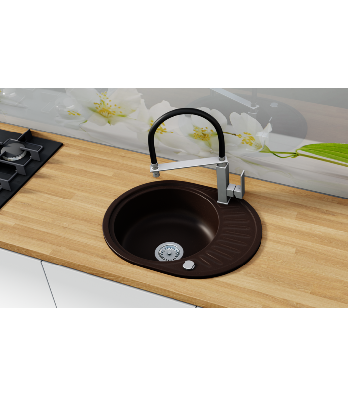 Zlewozmywak granitowy LATIS, 680x460mm (zestaw: zlew,syfon przyścienny klasyczny/syfon automatyczny przyścienny)