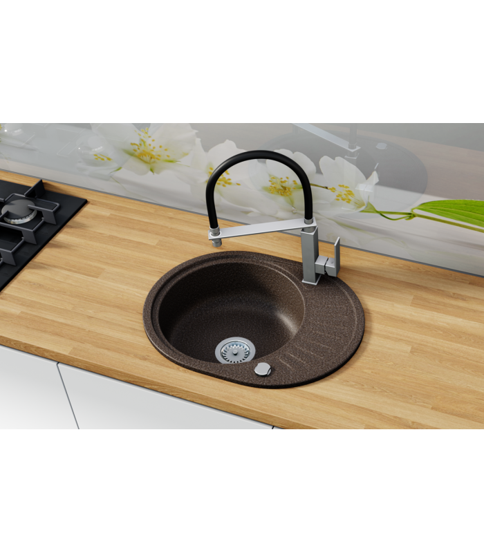 Zlewozmywak granitowy LATIS, 680x460mm (zestaw: zlew,syfon przyścienny klasyczny/syfon automatyczny przyścienny)