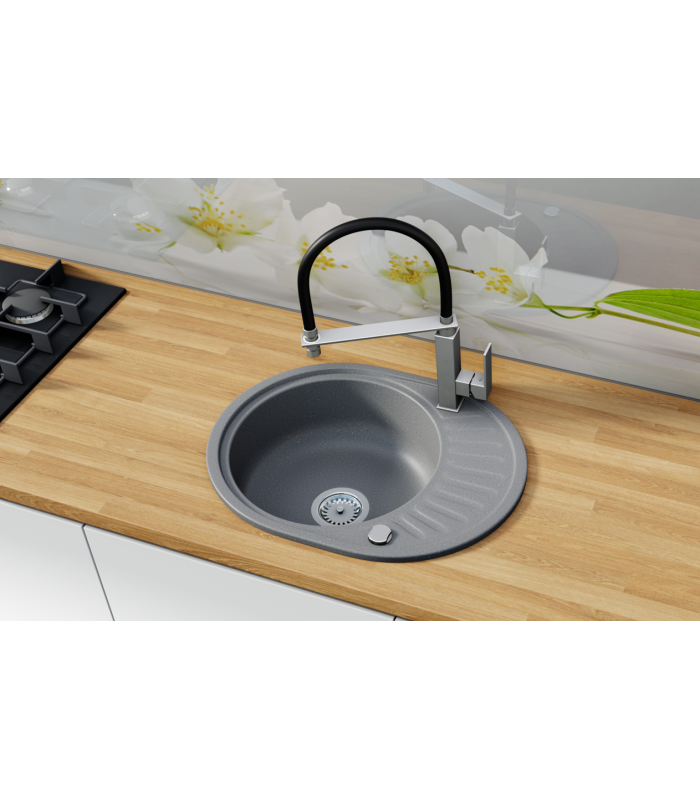 Zlewozmywak granitowy LATIS, 680x460mm (zestaw: zlew,syfon przyścienny klasyczny/syfon automatyczny przyścienny)