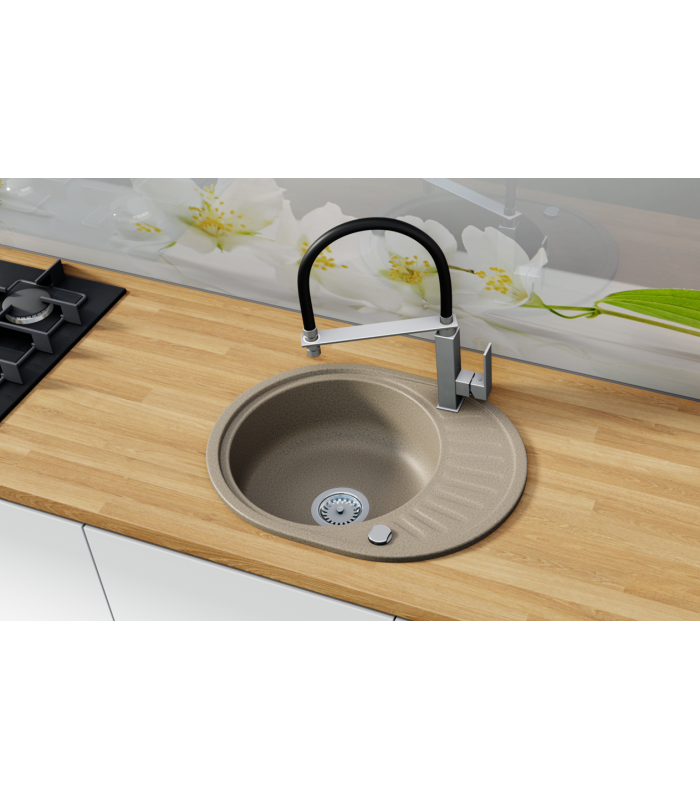 Zlewozmywak granitowy LATIS, 680x460mm (zestaw: zlew,syfon przyścienny klasyczny/syfon automatyczny przyścienny)