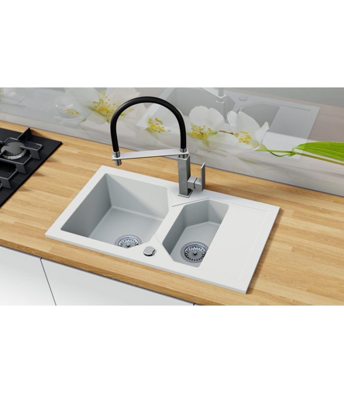 Zlewozmywak granitowy LIBELL, 760x425mm (zestaw: zlew,syfon przyścienny klasyczny/syfon automatyczny przyścienny)