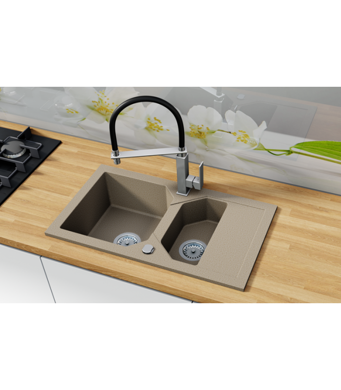 Zlewozmywak granitowy LIBELL, 760x425mm (zestaw: zlew,syfon przyścienny klasyczny/syfon automatyczny przyścienny)