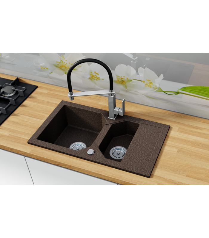 Zlewozmywak granitowy LIBELL, 760x425mm (zestaw: zlew,syfon przyścienny klasyczny/syfon automatyczny przyścienny)