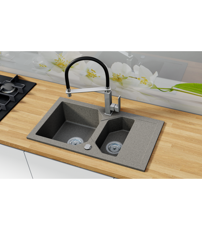 Zlewozmywak granitowy LIBELL, 760x425mm (zestaw: zlew,syfon przyścienny klasyczny/syfon automatyczny przyścienny)