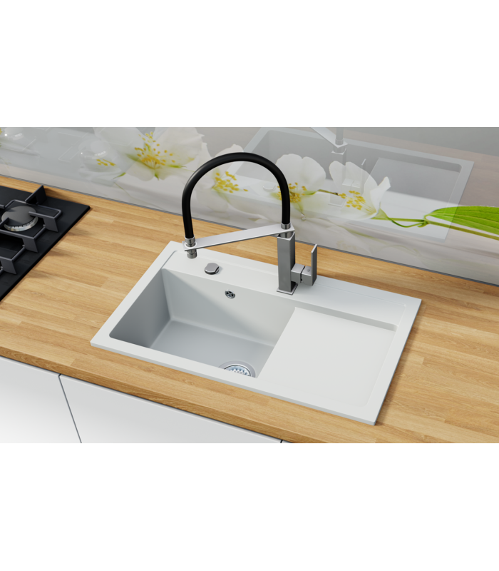 Zlewozmywak granitowy LUGIO, 730x430mm (zestaw: zlew,syfon przyścienny klasyczny/syfon automatyczny przyścienny)