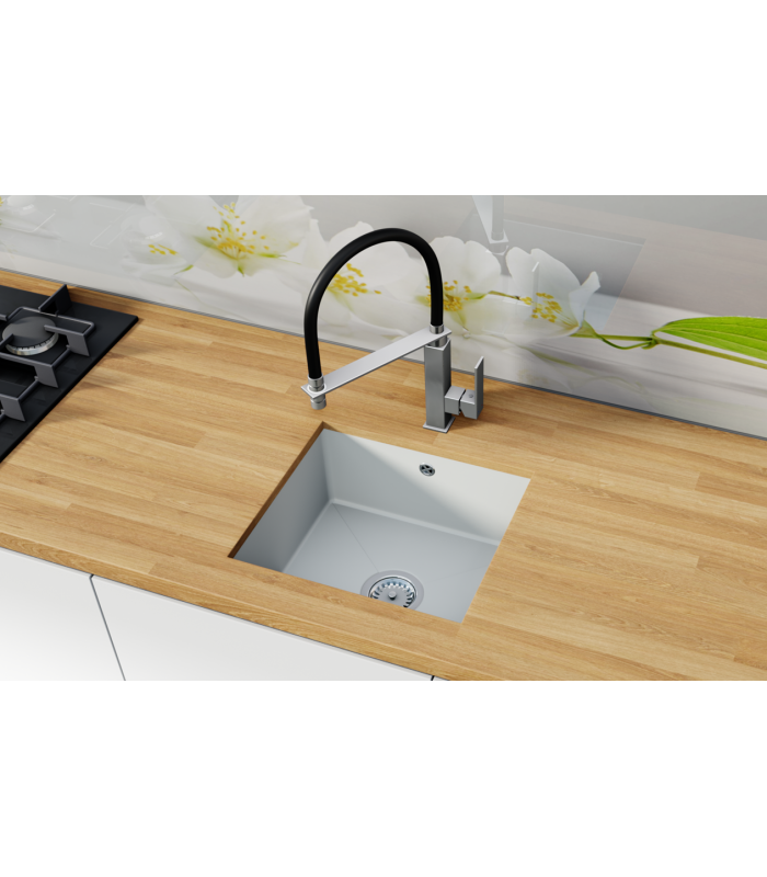 Zlewozmywak granitowy NOVIS, 454x405mm (zestaw: zlew,syfon przyścienny klasyczny/syfon automatyczny przyścienny)