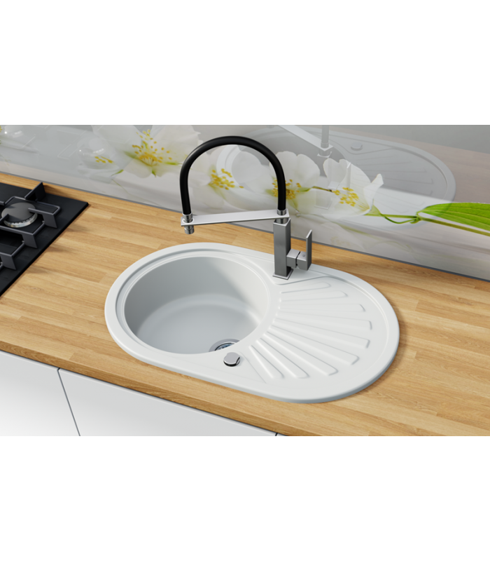 Zlewozmywak granitowy ROMERO, 780x485mm (zestaw: zlew,syfon przyścienny klasyczny/syfon automatyczny przyścienny)