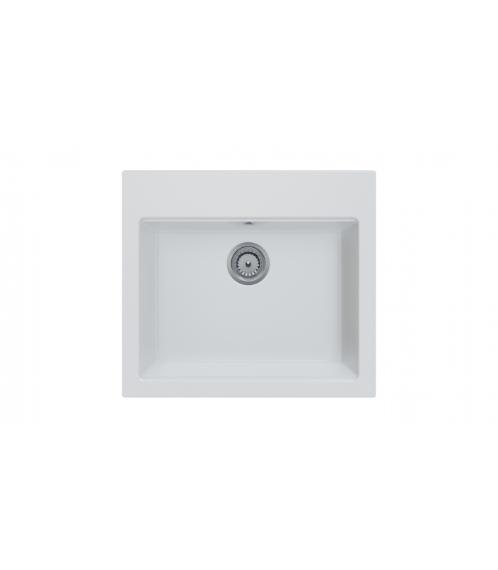 Zlewozmywak granitowy TORTI, 560x500mm głębsza komora (zestaw: zlew,syfon przyścienny klasyczny/syfon automatyczny przyścienny)