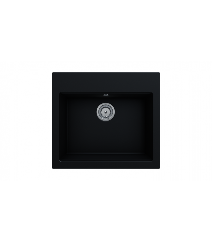 Zlewozmywak granitowy TORTI, 560x500mm głębsza komora (zestaw: zlew,syfon przyścienny klasyczny/syfon automatyczny przyścienny)