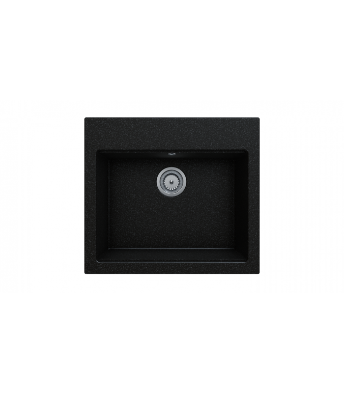 Zlewozmywak granitowy TORTI, 560x500mm głębsza komora (zestaw: zlew,syfon przyścienny klasyczny/syfon automatyczny przyścienny)