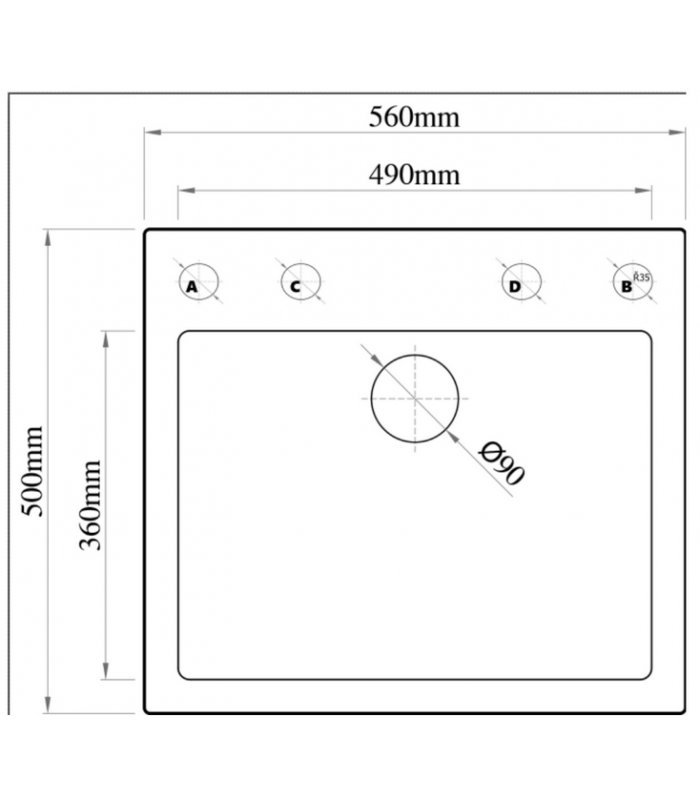 Zlewozmywak granitowy TORTI, 560x500mm głębsza komora (zestaw: zlew,syfon przyścienny klasyczny/syfon automatyczny przyścienny)