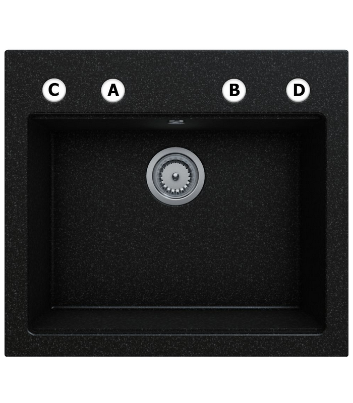 Zlewozmywak granitowy TORTI, 560x500mm głębsza komora (zestaw: zlew,syfon przyścienny klasyczny/syfon automatyczny przyścienny)