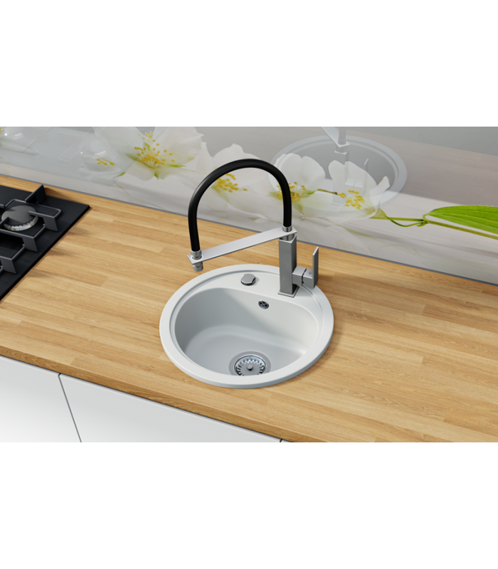 Zlewozmywak granitowy VIGO, średnica 440mm (zestaw: zlew,syfon przyścienny klasyczny/syfon automatyczny przyścienny)