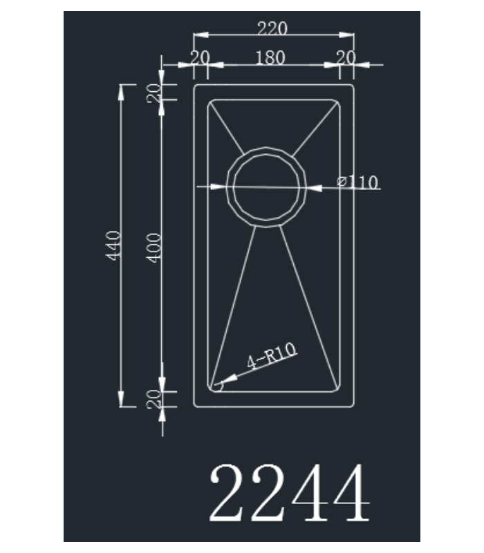 Zlewozmywak stalowy HD2244 INOX, sposób montażu: podwieszany bądź wpuszczany 220x440mm (zestaw: zlew,syfon,mocowania)