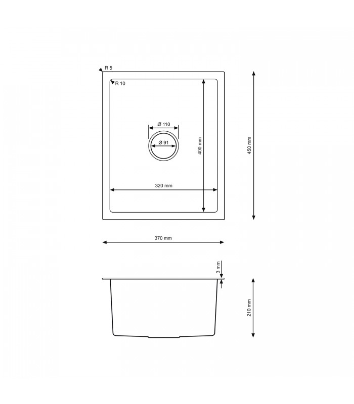Zlewozmywak stalowy HD3745G GOLD PVD, sposób montażu: podwieszany bądź wpuszczany 370x450mm (zestaw: zlew,syfon,mocowania)