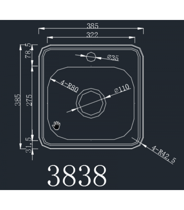 Zlewozmywak stalowy HD3838D INOX, sposób montażu: wpuszczany 385x385mm (zestaw:zlew,syfon)