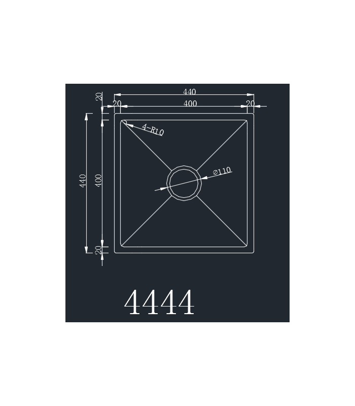 Zlewozmywak stalowy HD4444B GRAFIT PVD, sposób montażu: podwieszany bądź wpuszczany 440x440mm (zestaw: zlew,syfon,mocowania)