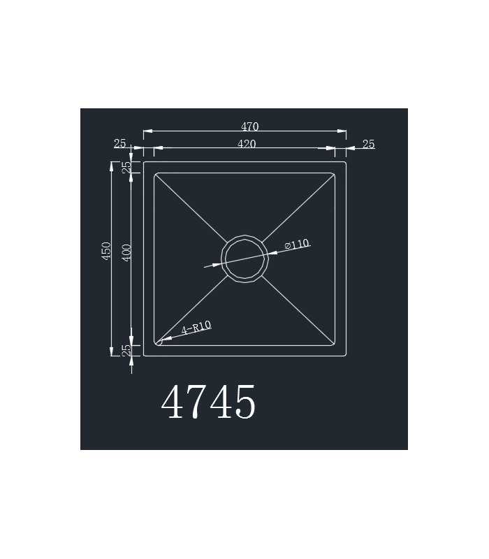 Zlewozmywak stalowy HD4745 INOX, sposób montażu: podwieszany bądź wpuszczany 470x450mm (zestaw: zlew,syfon,mocowania)