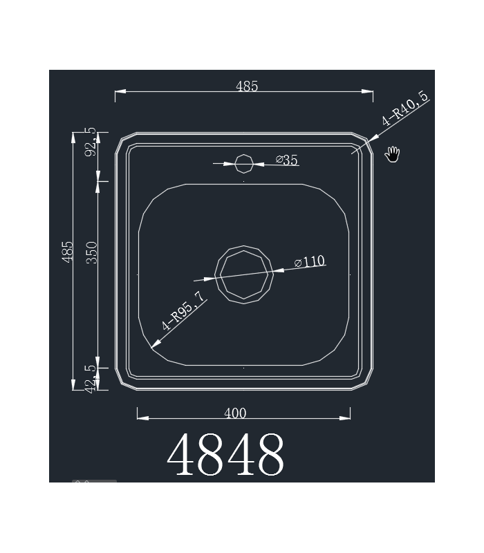 Zlewozmywak stalowy HD4848S INOX, sposób montażu: wpuszczany 485x485mm (zestaw:zlew,syfon)